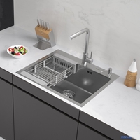 Кухонная мойка ARFEKA ECO AR мойка 600*500, коландер, дозатор SATIN DECOR VOLCANIC ROCK - фото