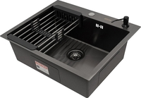 Кухонная мойка ARFEKA AF 600*505, коландер, дозатор Black PVD Nano - фото