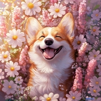 Алмазная мозаика Феникс+ Корги с ромашками 70806 - фото