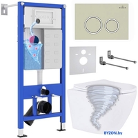 Унитаз подвесной Roxen Antares Tornado в комплекте с инсталляцией StounFix Dual Fresh 6 в 1 968346 (кнопка: пастель бежевый) - фото