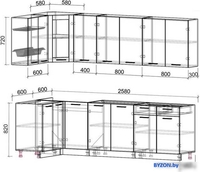 Готовая кухня Интерлиния Мила 12x26 без столешницы (дуб белый/дуб золотой) - фото2, картинка2 Готовая кухня Интерлиния Мила 12x26 без столешницы (дуб белый/дуб золотой) - фото2