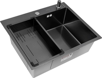 Кухонная мойка ARFEKA Eco AR мойка 600*500, коландер G, дозатор Black - фото2