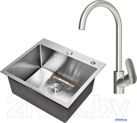 Кухонная мойка Gerhans K35044 + смеситель AM.PM Like F8007111 (сатин) - фото