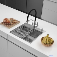 Кухонная мойка ARFEKA ECO AR мойка 500*500, коландер, дозатор SATIN DECOR VOLCANIC ROCK - фото