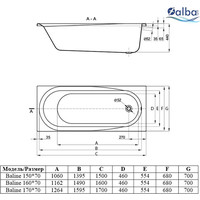 Ванна Alba Spa Baline 150x70 (с ножками) - фото2