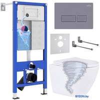 Унитаз подвесной Roxen Antares Tornado в комплекте с инсталляцией StounFix Dual Fresh 6 в 1 968330 (кнопка: серый бетон) - фото
