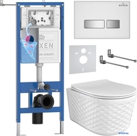 Унитаз подвесной Roxen Vine Tornado в комплекте с инсталляцией StounFix Dual Fresh 6 в 1 979024 (кнопка: белый глянцевый) - фото