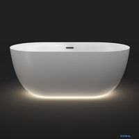 Ванна Wellsee Chic Riviera 149x78 23680403R (отдельностоящая ванна с подсветкой белый глянец, экран, ножки, сифон-автомат матовый черный) - фото