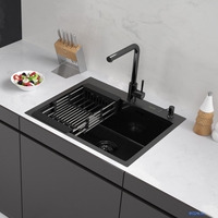 Кухонная мойка ARFEKA ECO AR мойка 600*500, коландер, дозатор BLACK DECOR MILLET GRAINS - фото