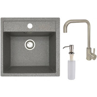 Кухонная мойка БелЭворс Rio + смеситель W4998-4 + дозатор L405-1 (серый/сатин) - фото