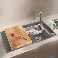 Кухонная мойка Blanco Axia III 5 S 527223 (вулканический серый, деревянная доска) - фото