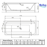 Ванна Alba Spa Barselona 2.0 180x80 - фото2