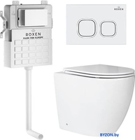 Унитаз приставной Roxen Antares в комплекте с инсталляцией Attach 5 в 1 966929 (кнопка: белый, с хромированной окантовкой) - фото