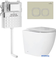 Унитаз приставной Roxen Antares в комплекте с инсталляцией Attach 5 в 1 966965 (кнопка: пастель бежевый) - фото