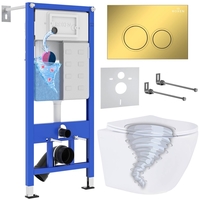 Унитаз подвесной Roxen Antares Tornado в комплекте с инсталляцией StounFix Dual Fresh 6 в 1 968356 (кнопка: золото глянцевое) - фото