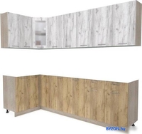 Готовая кухня Интерлиния Мила 12x26 без столешницы (дуб белый/дуб золотой) - фото, картинка Готовая кухня Интерлиния Мила 12x26 без столешницы (дуб белый/дуб золотой) - фото