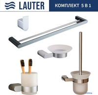 Набор аксессуаров для ванной Lauter 21SH1061 + 21SH1051 + 21SH1091 + 21SH7021 + 21SH1111 (Chrome, 5 предметов) - фото