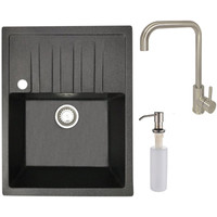 Кухонная мойка БелЭворс Vega L + смеситель W4998-4 + дозатор L405-1 (черный/сатин) - фото