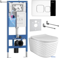 Унитаз подвесной Roxen Vine Tornado в комплекте с инсталляцией StounFix Dual Fresh 6 в 1 979016 (кнопка: хром глянцевый) - фото