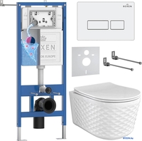 Унитаз подвесной Roxen Vine Tornado в комплекте с инсталляцией StounFix Dual Fresh 6 в 1 979000 (кнопка:белый глянцевый) - фото