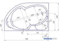 Ванна 1Марка Diana 170x105 (левая) - фото2