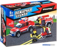 Конструктор Bondibon Пожарная Служба. Машина с прицепом ВВ3660 - фото