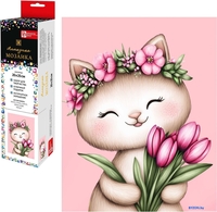 Алмазная мозаика Феникс+ Кошечка с тюльпанами 70792 - фото2