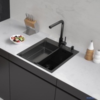 Кухонная мойка ARFEKA Eco AR мойка 450*500, коландер G, дозатор Black Decor - фото