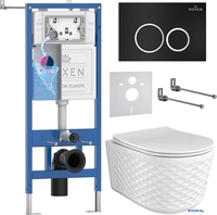 Унитаз подвесной Roxen Vine Tornado в комплекте с инсталляцией StounFix Dual Fresh 6 в 1 979008 (кнопка: черный матовый) - фото