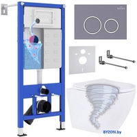 Унитаз подвесной Roxen Antares Tornado в комплекте с инсталляцией StounFix Dual Fresh 6 в 1 968349 (кнопка: серый бетон) - фото