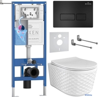 Унитаз подвесной Roxen Vine Tornado в комплекте с инсталляцией StounFix Dual Fresh 6 в 1 979001 (кнопка: черный матовый) - фото