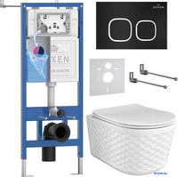 Унитаз подвесной Roxen Vine Tornado в комплекте с инсталляцией StounFix Dual Fresh 6 в 1 979015 (кнопка: черный матовый) - фото