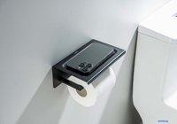 Держатель для туалетной бумаги Aquatek Либра AQ4309MB (с полкой, черный матовый) - фото2