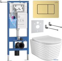 Унитаз подвесной Roxen Vine Tornado в комплекте с инсталляцией StounFix Dual Fresh 6 в 1 979022 (кнопка: брашированное золото) - фото