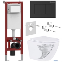 Унитаз подвесной Roxen Antares Tornado в комплекте с инсталляцией Asten Readle Zentralmodul с кнопкой (черный матовый) - фото