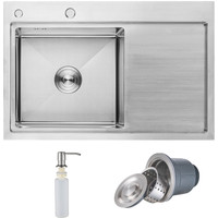 Кухонная мойка AKS Прямоугольная 78x51 левая (сатин никель) - фото