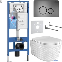 Унитаз подвесной Roxen Vine Tornado в комплекте с инсталляцией StounFix Dual Fresh 6 в 1 979020 (кнопка: оружейная сталь/металл) - фото