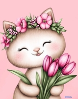 Алмазная мозаика Феникс+ Кошечка с тюльпанами 70792 - фото