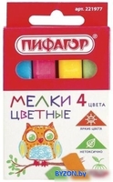 Набор мела канцелярского Пифагор 221977 (4 цв.) - фото, картинка Набор мела канцелярского Пифагор 221977 (4 цв.) - фото