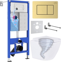 Унитаз подвесной Roxen Antares Tornado в комплекте с инсталляцией StounFix Dual Fresh 6 в 1 968463 (кнопка: брашированное золото) - фото