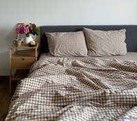Постельное белье Царство сновидений Вареный хлопок Бежевая клетка 150-0141 (2-сп с прост. на рез. 160х200,нав. 70x70) - фото