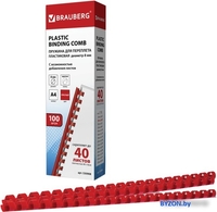 Пластиковая пружина для переплета BRAUBERG A4 8 мм 100 шт 530908 (красный) - фото