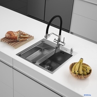 Кухонная мойка ARFEKA Eco AR мойка 500*500, коландер G, дозатор Satin Decor Volcanic - фото