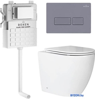 Унитаз приставной Roxen Antares в комплекте с инсталляцией Attach 5 в 1 967072 (кнопка: серый бетон) - фото