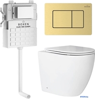 Унитаз приставной Roxen Antares в комплекте с инсталляцией Roxen Attach 5 в 1 968415 (кнопка: брашированное золото) - фото