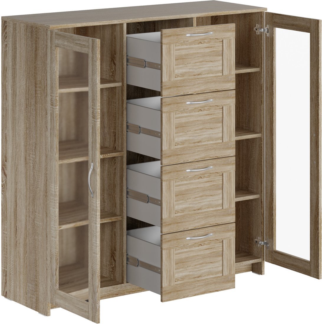 Тумба Mio Tesoro Сириус 2 двери со стеклом и 4 ящика 117x123 2.02.03.400.3 (дуб сонома) Тумба Mio Tesoro Сириус 2 двери со стеклом и 4 ящика 117x123 2.02.03.400.3 (дуб сонома)