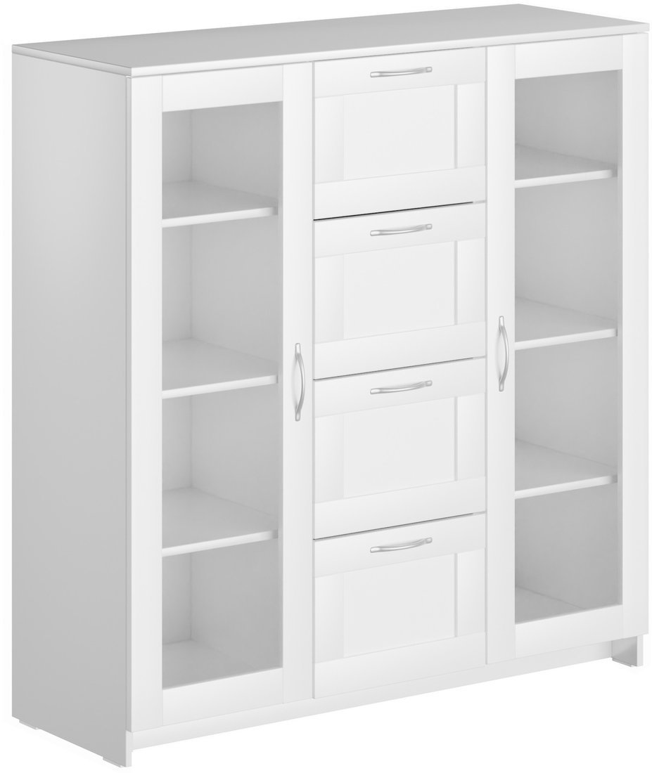 Тумба Mio Tesoro Сириус 2 двери со стеклом и 4 ящика 117x123 2.02.03.400.1 (белый) Тумба Mio Tesoro Сириус 2 двери со стеклом и 4 ящика 117x123 2.02.03.400.1 (белый)