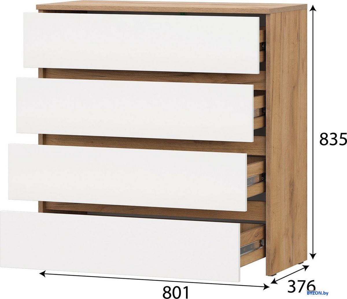 Комод NN мебель МС Некст К 4 ящика (дуб золотой/белый) Комод NN мебель МС Некст К 4 ящика (дуб золотой/белый)