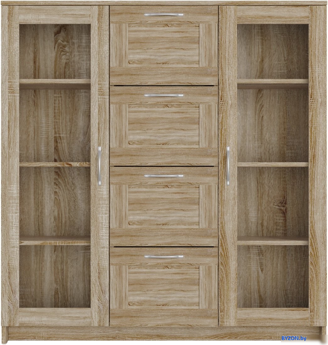 Тумба Mio Tesoro Сириус 2 двери со стеклом и 4 ящика 117x123 2.02.03.400.3 (дуб сонома) Тумба Mio Tesoro Сириус 2 двери со стеклом и 4 ящика 117x123 2.02.03.400.3 (дуб сонома)