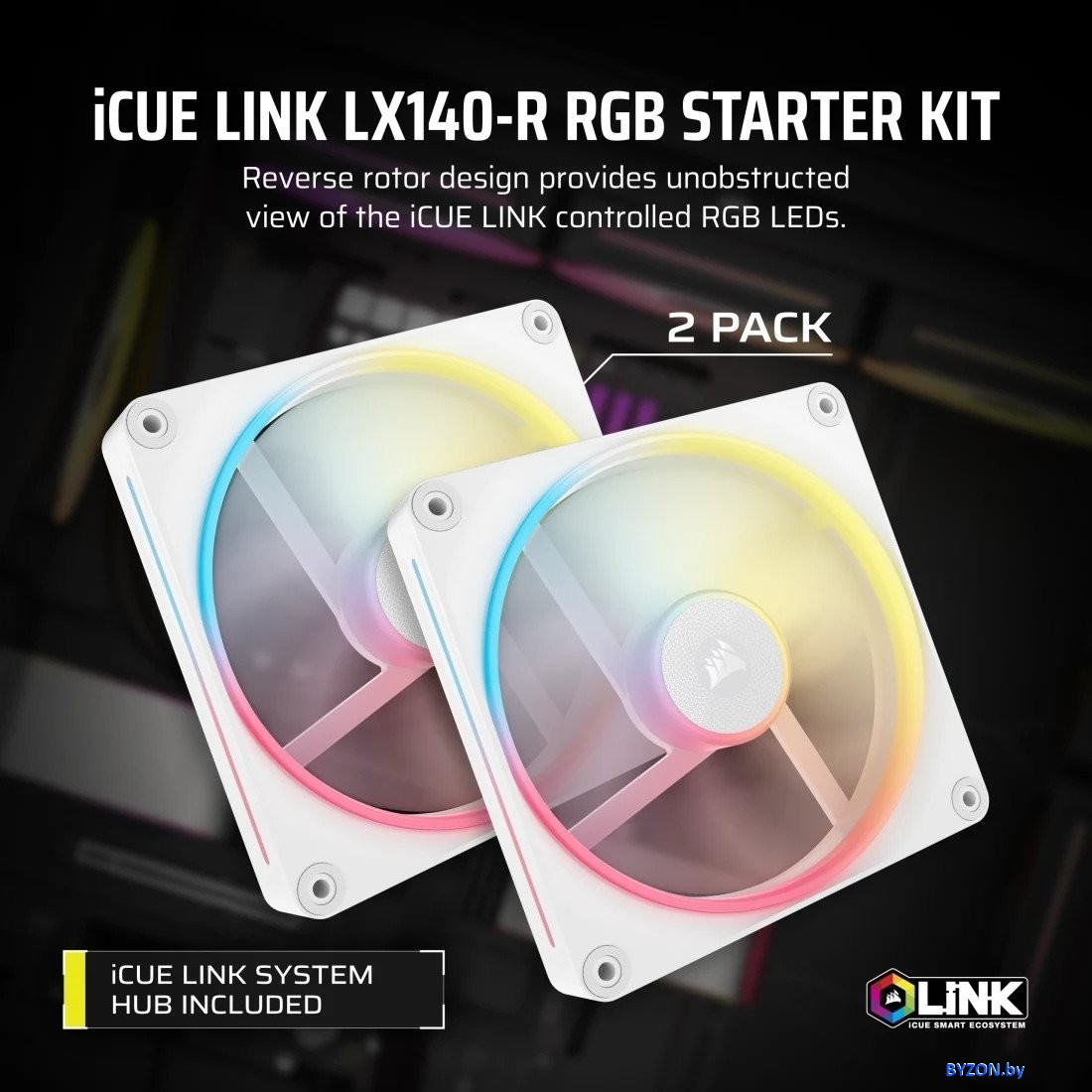 Вентилятор для корпуса Corsair iCUE LINK LX140R RGB Reverse Dual Pack CO-9051056-WW Вентилятор для корпуса Corsair iCUE LINK LX140R RGB Reverse Dual Pack CO-9051056-WW